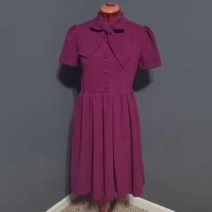 Purple Women's Dress with Tie at Neck